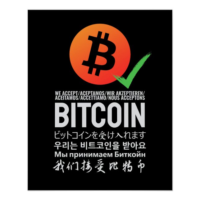 We Accept Bitcoin (Multilingual)  Poster (Front)