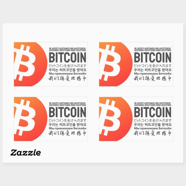 We Accept Bitcoin (Multilingual)  Rectangular Sticker (Sheet)