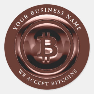 We Accept Bitcoin Symbol Logo Business Name Brown Classic Round Sticker
