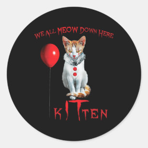 We All Meow Clown Cat Kitten Halloween Funny Cute  Classic Round Sticker