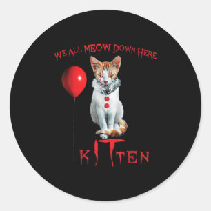 We All Meow Clown Cat Kitten Halloween Funny Cute  Classic Round Sticker