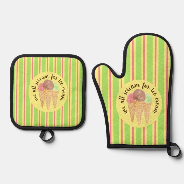 We All Scream For Ice Cream Oven Mitt & Pot Holder Set (Front)