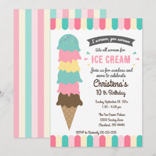 We All Scream Ice Cream Birthday Party Invitation