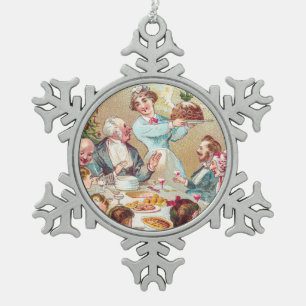 We All Wish You a Merry Christmas - Vintage Card Snowflake Pewter Christmas Ornament