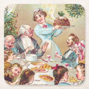 We All Wish You a Merry Christmas - Vintage Card  Square Paper Coaster