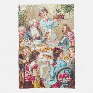 We All Wish You a Merry Christmas - Vintage Card Tea Towel