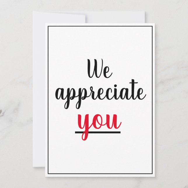 We Appreciate You Appreciation Gesture Thank You  Card (Front)