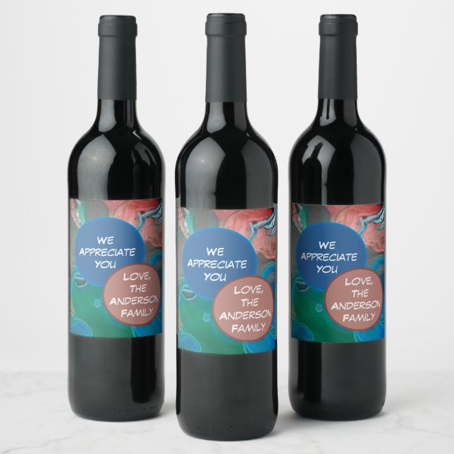 We Appreciate You From Family Blue Gem Gemstone Wine Label (Bottles)