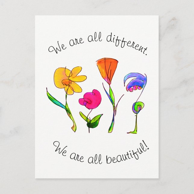 We Are All Different & Beautiful Diversity Postcard (Front)