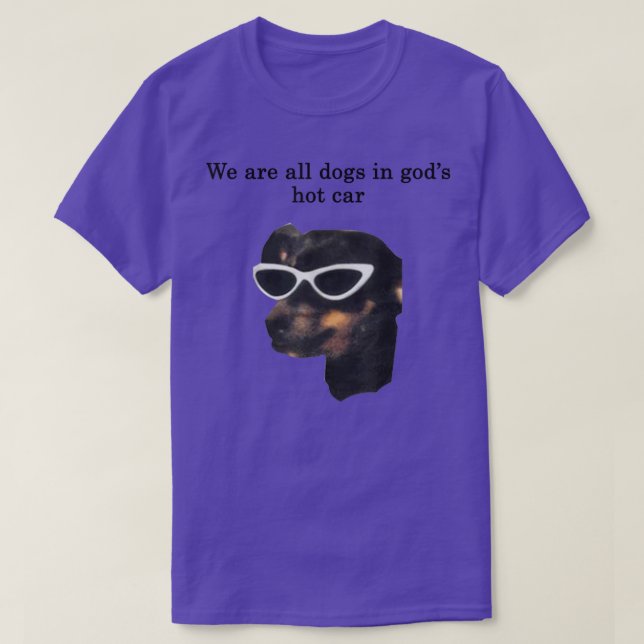 We Are All Dogs In God's Hot Car Funny T-Shirt (Design Front)
