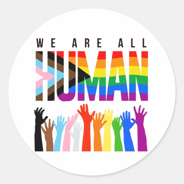 We are all human classic round sticker (Front)