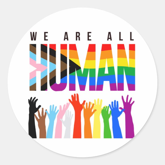 We are all human classic round sticker (Front)