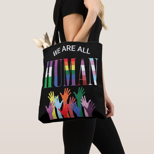 We Are All Human Colorful Hands Tote Bag (Close Up)