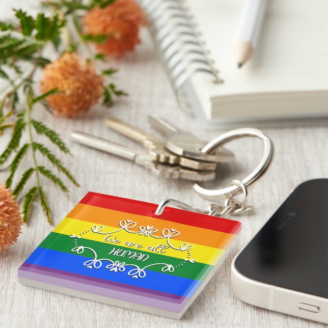 We Are All Human LGBTQ Pride Month Acrylic Key Ring (Front Right)