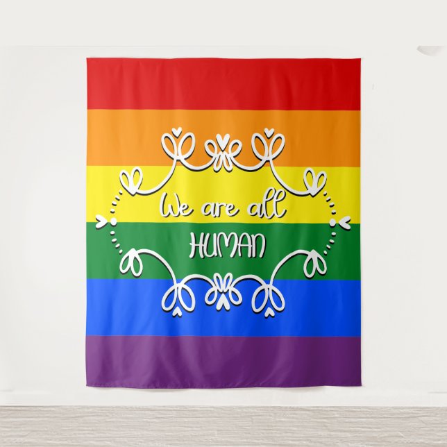 We Are All Human LGBTQ Pride Month Tapestry (Front)