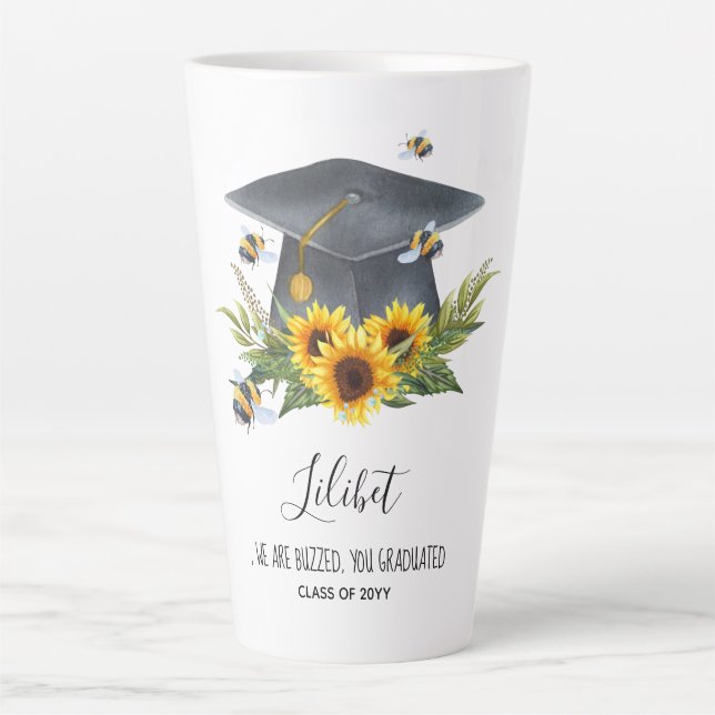 We Are BUZZED! GRADUATION Gift Personalised BEES Latte Mug (Front)