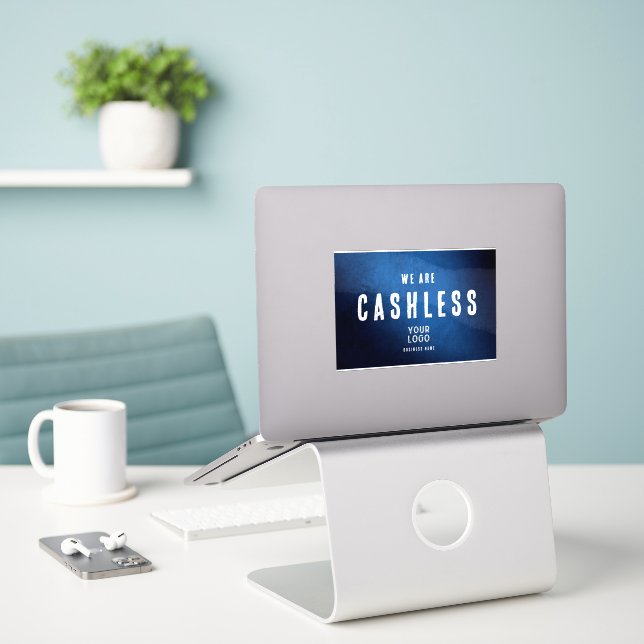 We are Cashless - Blue Grunge Gradient Vinyl (Laptop On Desk)