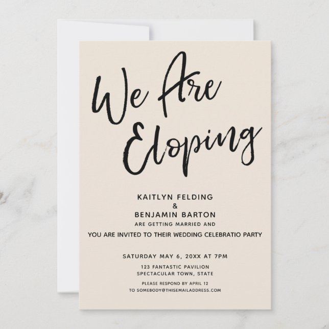 We Are Eloping Cream Casual Post Wedding Party Invitation (Front)