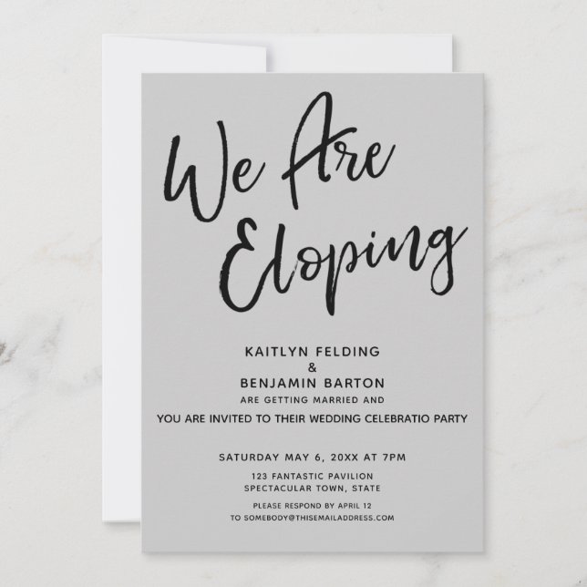 We Are Eloping Modern Casual Simple Grey Party Invitation (Front)