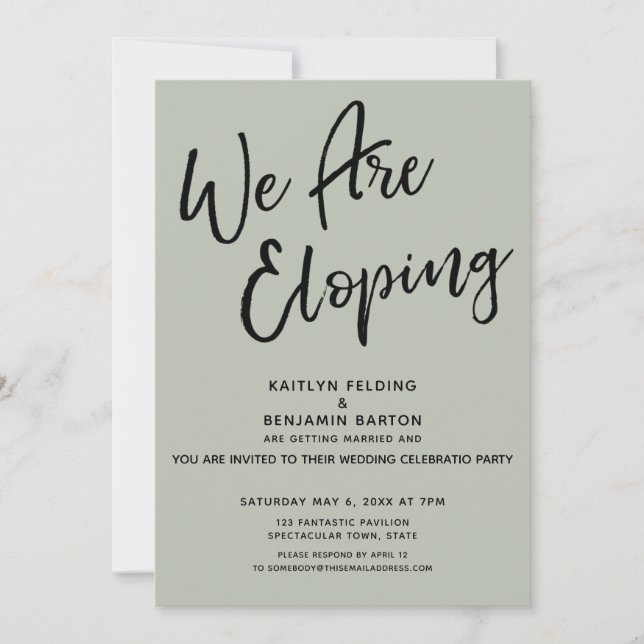 We Are Eloping Sage Casual Post Wedding Party Invitation (Front)