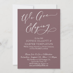 We Are Eloping, Simple Dark Mauve Celebration Invitation