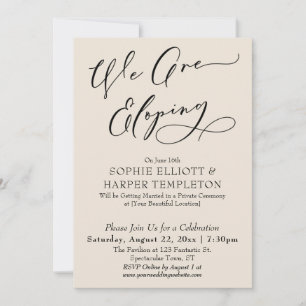 We Are Eloping, Simple Elegant Cream Celebration Invitation