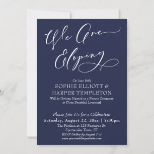 We Are Eloping, Simple Navy Blue Celebration Invitation