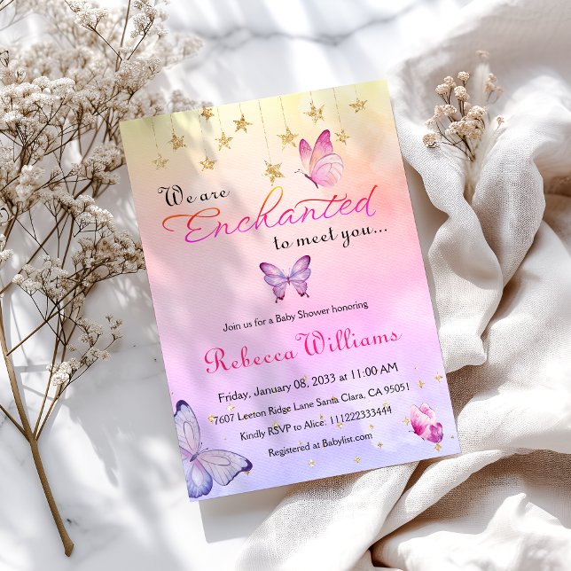We Are Enchanted Purple Butterfly Baby Shower Invitation (Creator Uploaded)
