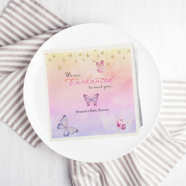 We Are Enchanted To Meet You Butterfly Baby Shower Napkin (Creator Uploaded)