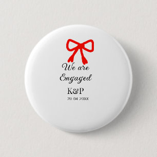 We are engaged add name letter red bow modern text 6 cm round badge