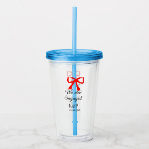 We are engaged add name letter red bow modern text acrylic tumbler
