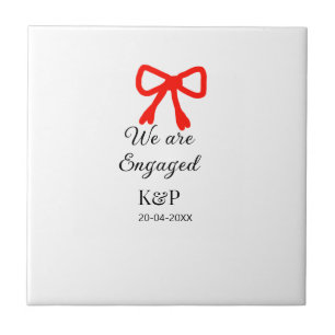 We are engaged add name letter red bow modern text ceramic tile