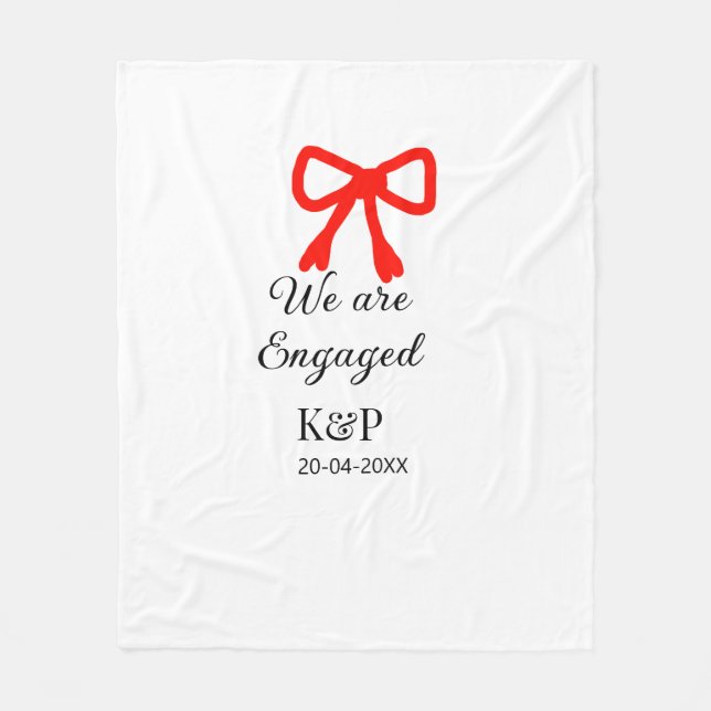 We are engaged add name letter red bow modern text fleece blanket (Front)