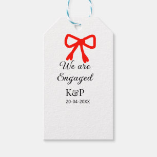 We are engaged add name letter red bow modern text gift tags