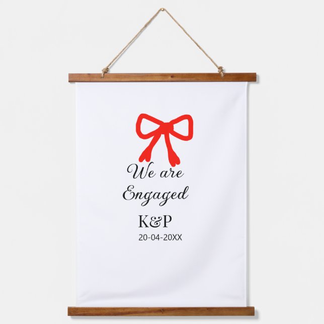 We are engaged add name letter red bow modern text hanging tapestry (Front)