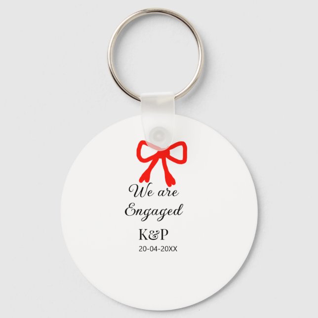 We are engaged add name letter red bow modern text key ring (Front)