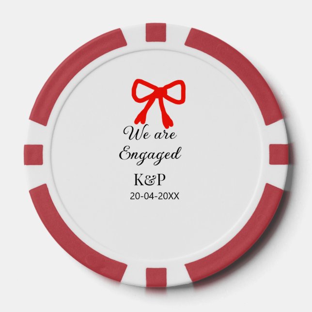 We are engaged add name letter red bow modern text poker chips (Front)