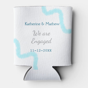 We are engaged blue grey watercolor spiral stylish can cooler