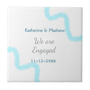 We are engaged blue grey watercolor spiral stylish ceramic tile