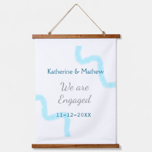 We are engaged blue grey watercolor spiral stylish hanging tapestry