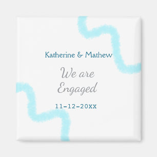 We are engaged blue grey watercolor spiral stylish magnet
