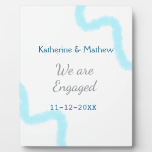 We are engaged blue grey watercolor spiral stylish plaque