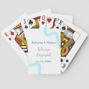 We are engaged blue grey watercolor spiral stylish playing cards