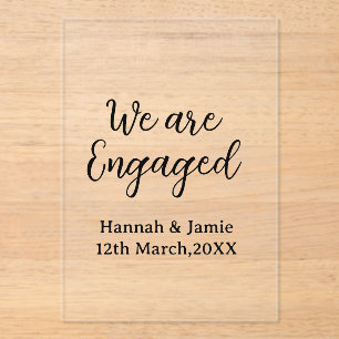 We are Engaged couple name date calligraphystylish Acrylic Invitations
