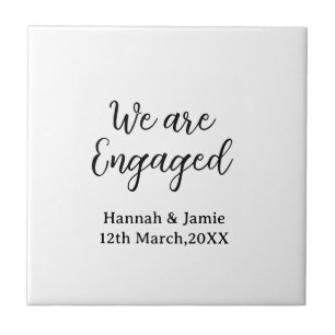 We are Engaged couple name date calligraphystylish Ceramic Tile