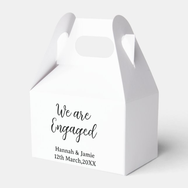 We are Engaged couple name date calligraphystylish Favour Box (Front Side)