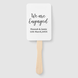 We are Engaged couple name date calligraphystylish Hand Fan
