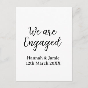 We are Engaged couple name date calligraphystylish Postcard