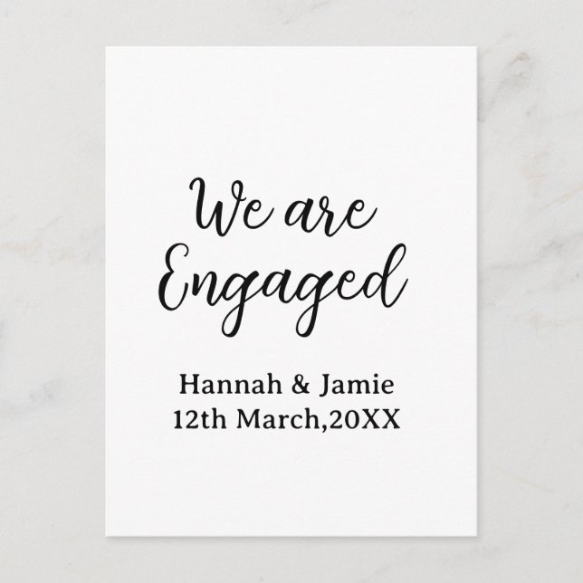 We are Engaged couple name date calligraphystylish Postcard (Front)