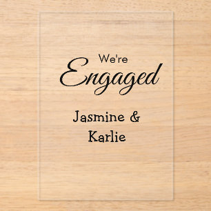 We are engaged couple name romantic stylish simple acrylic invitations